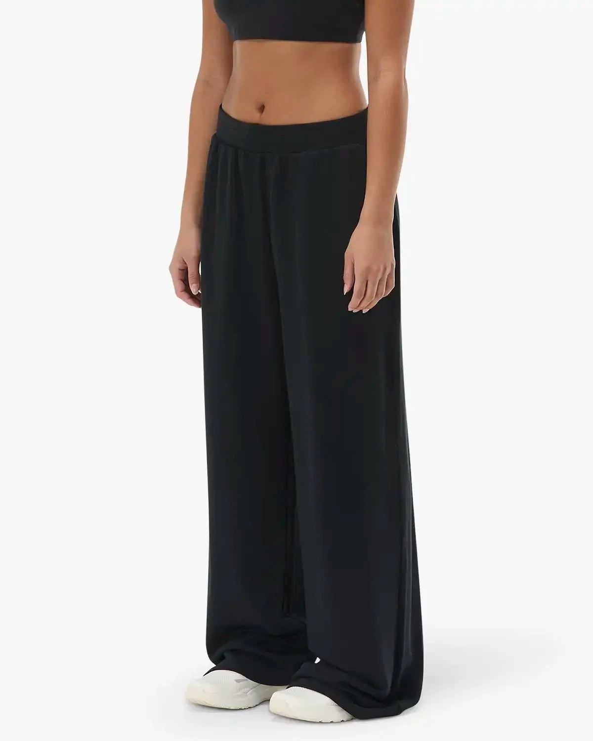 Women's Waffle Wide Leg Pant - Black
