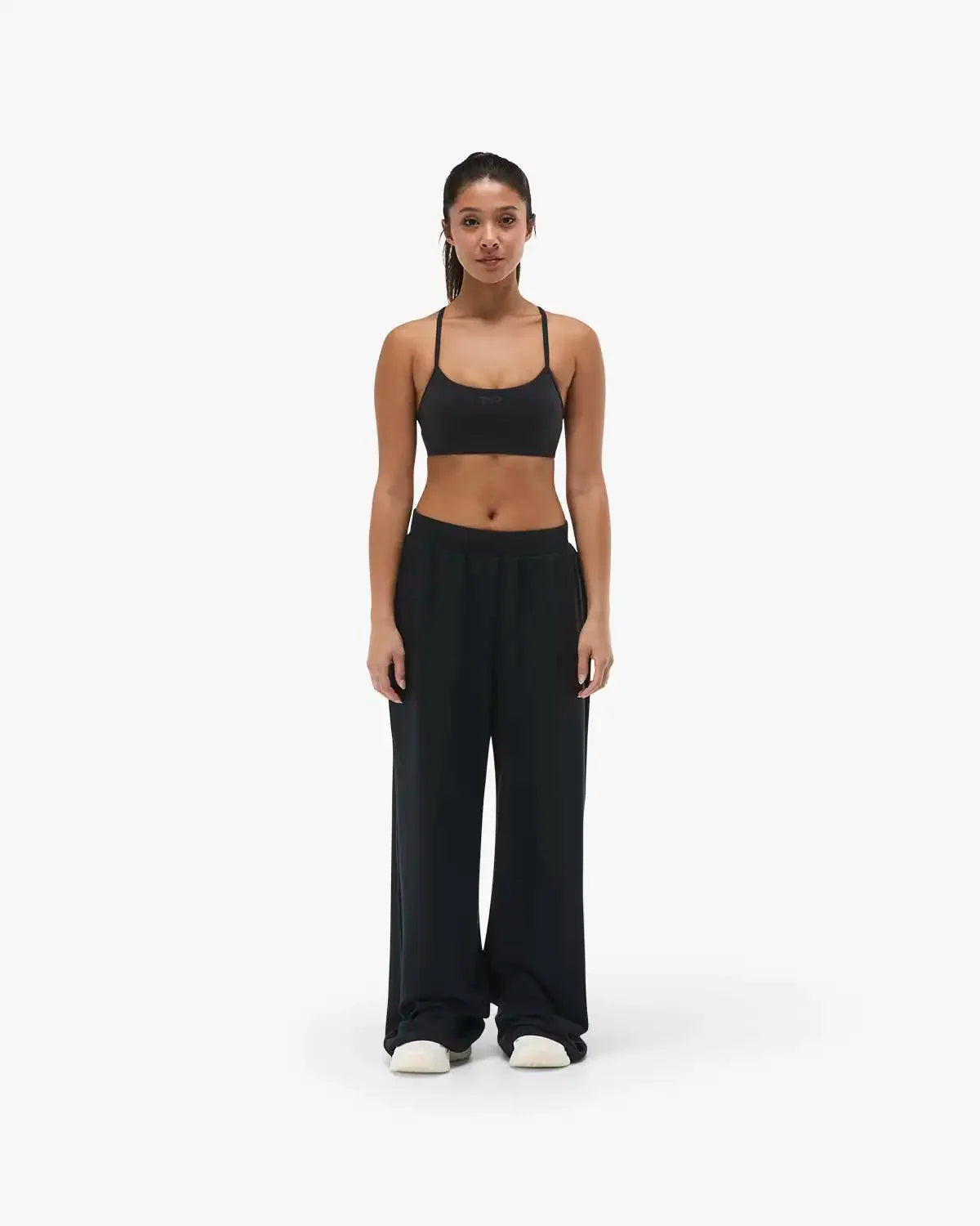 Women's Waffle Wide Leg Pant - Black