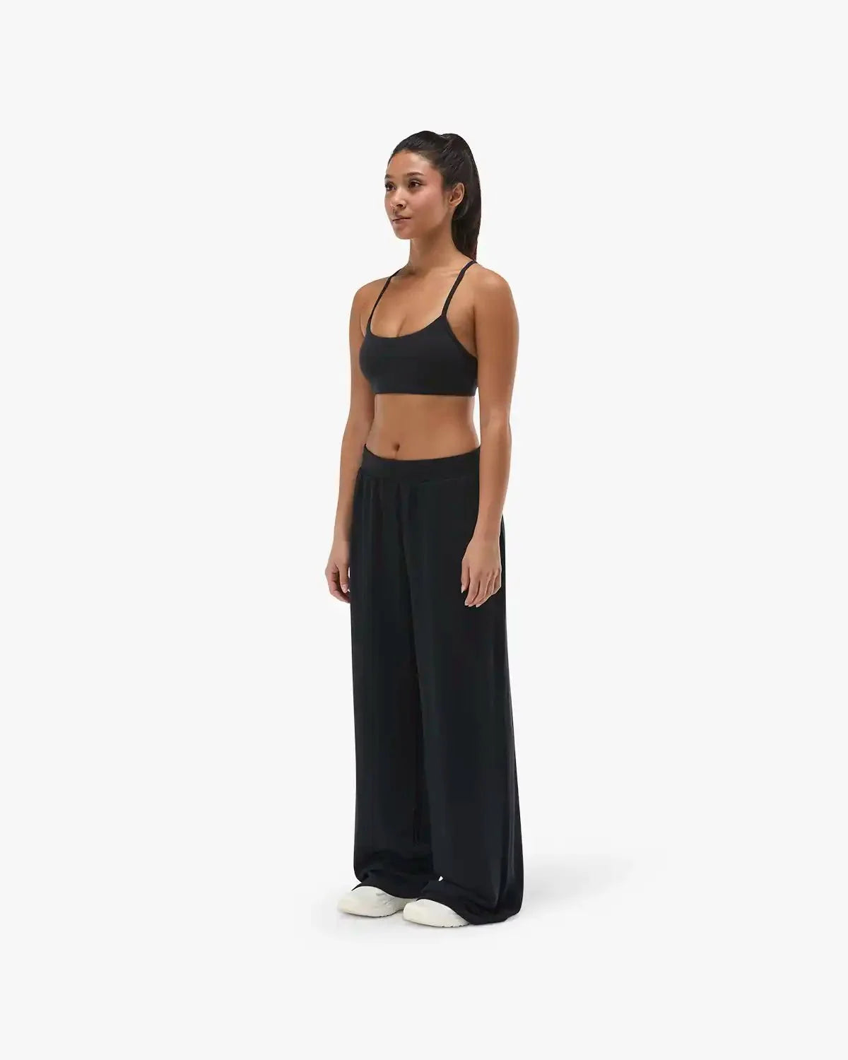 Women's Waffle Wide Leg Pant - Black