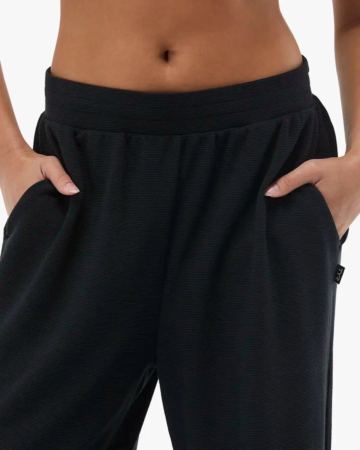 Women's Waffle Wide Leg Pant - Black