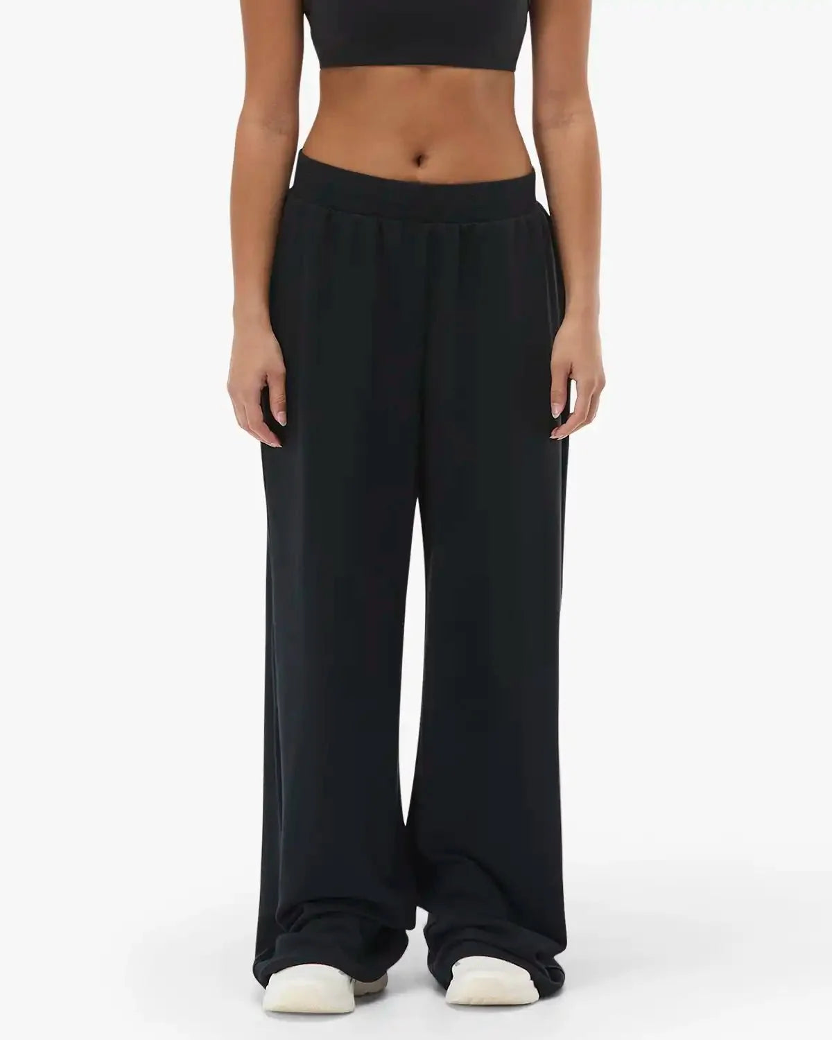 Women's Waffle Wide Leg Pant - Black