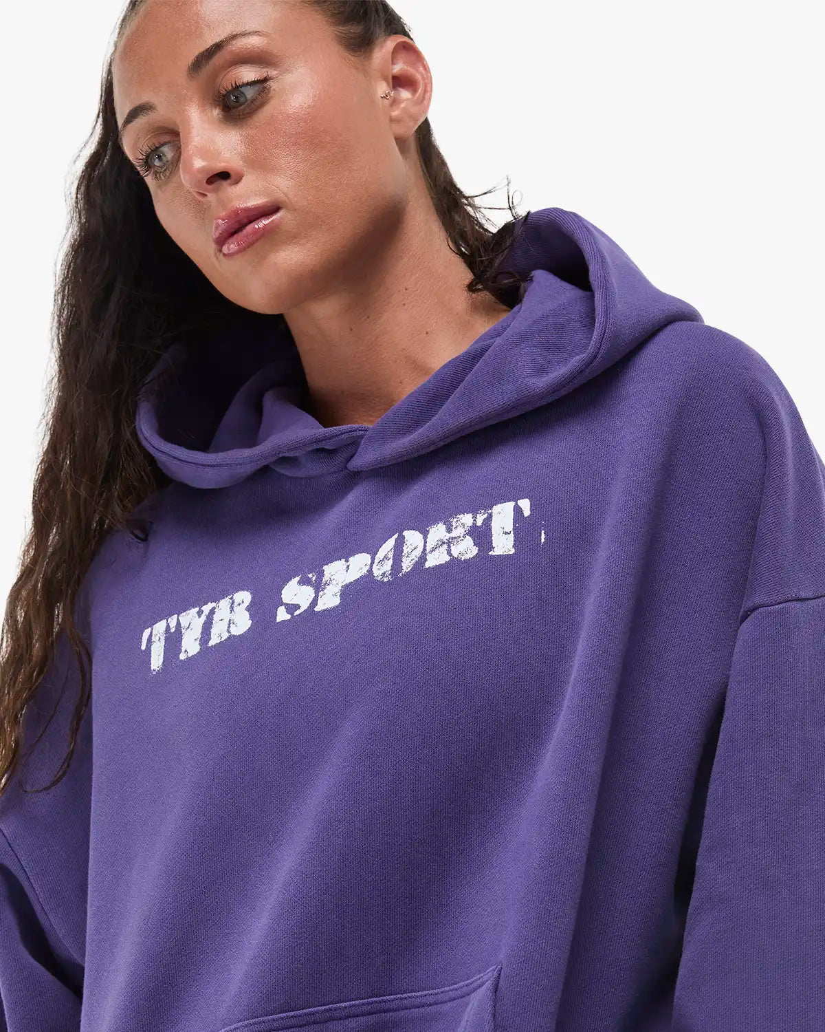 Women's TYR Sport Stencil Graphic Oversized Pullover Hoodie - Grape Soda