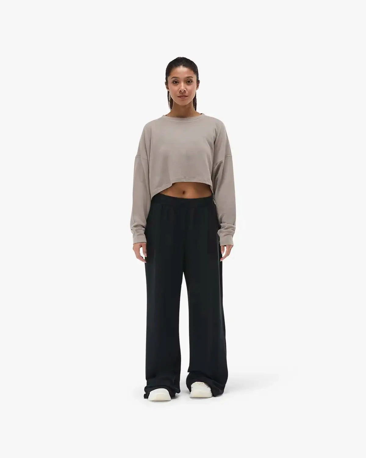 Women's Waffle Cropped Long Sleeve Crewneck - Walnut