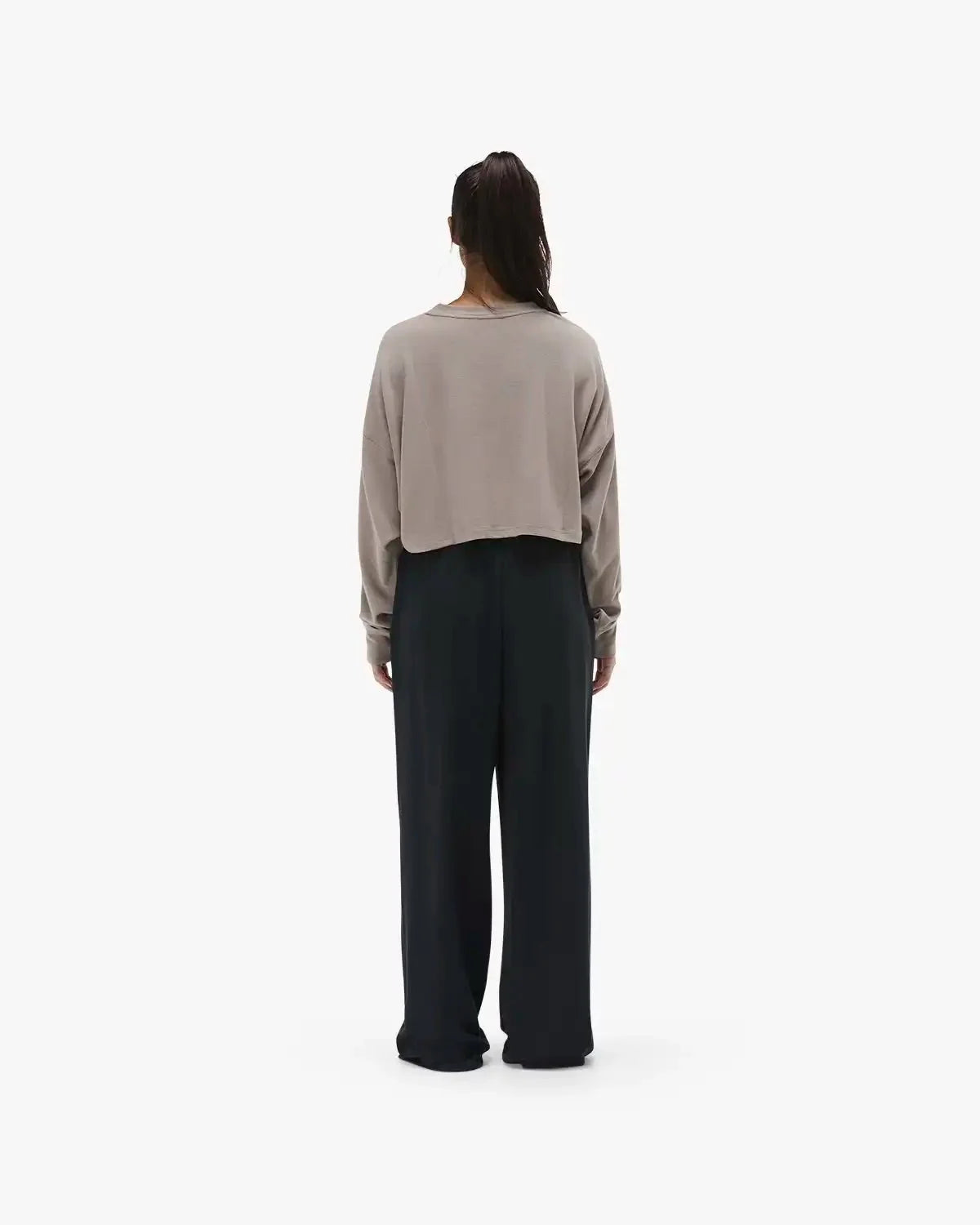 Women's Waffle Cropped Long Sleeve Crewneck - Walnut