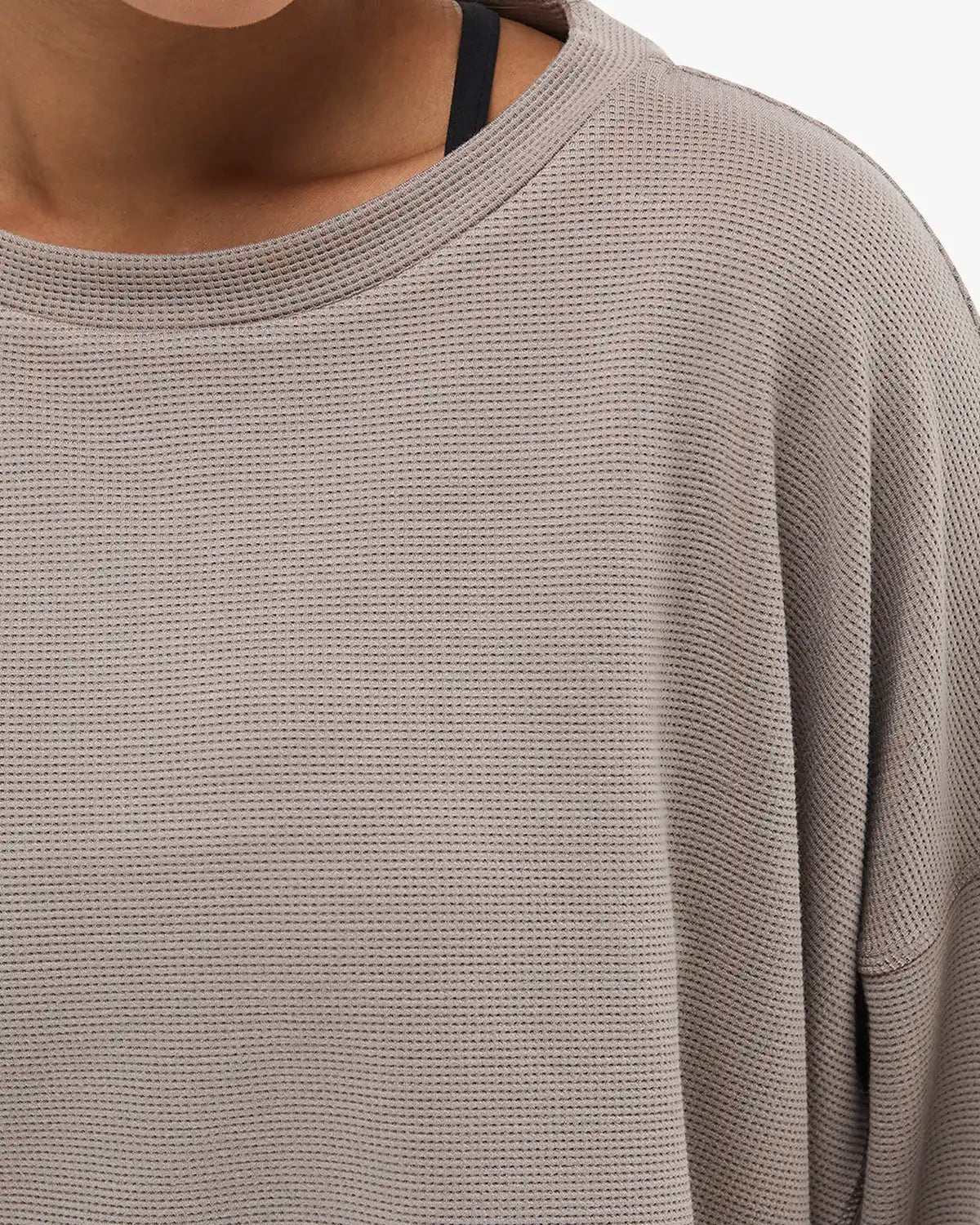Women's Waffle Cropped Long Sleeve Crewneck - Walnut